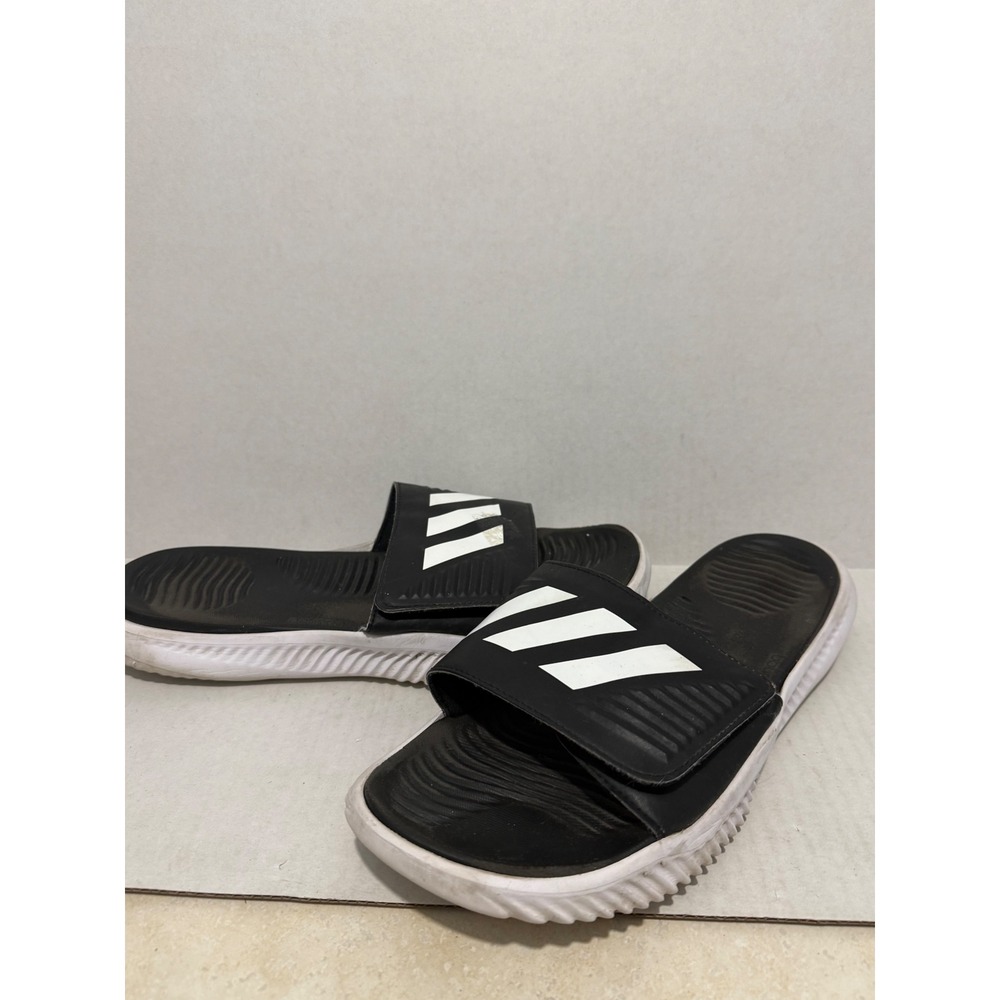 Adidas Alphabounce Slide Mens 12 Black White Adjustable Strap Sandal BA8775